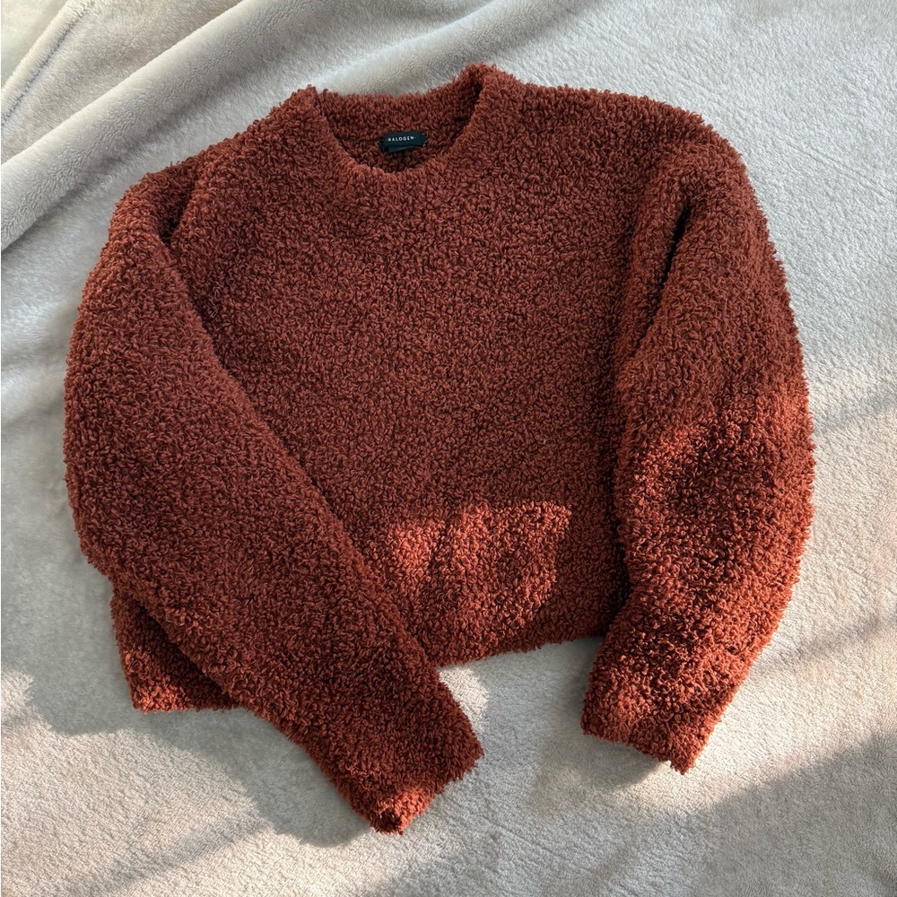 Halogen Chunky Cropped Cinnamon Fuzzy Sweater